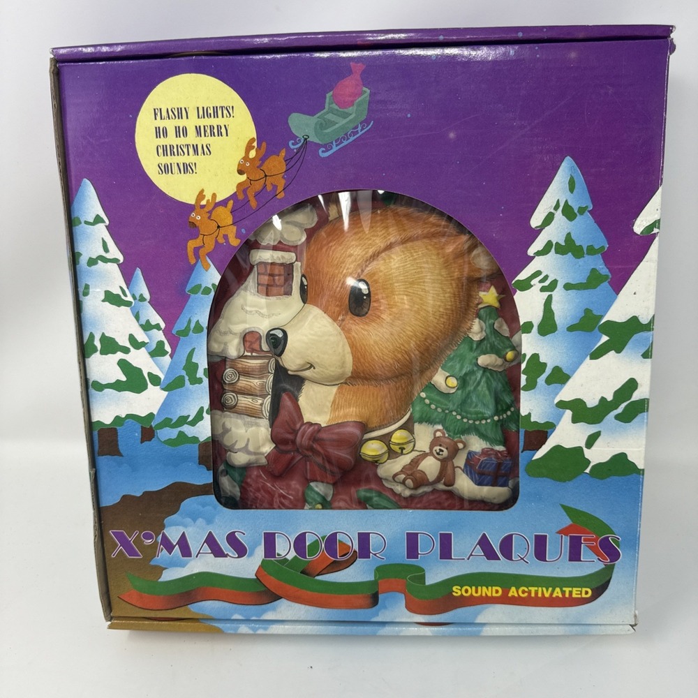 Christmas Reindeer X'Mas Music Flashing Lights Sound Activated Door Plaque Works
